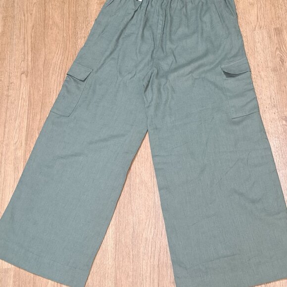 Jessica Simpson Green Wide Leg Cargo Linen Blend Pant NWT Misses Size Small - Picture 7 of 8